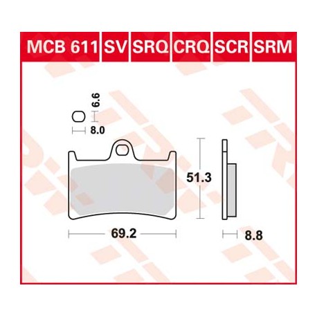 Bremsbeläge TRW MCB611 SCR passend für Yamaha R1 und R6 komplett vorne